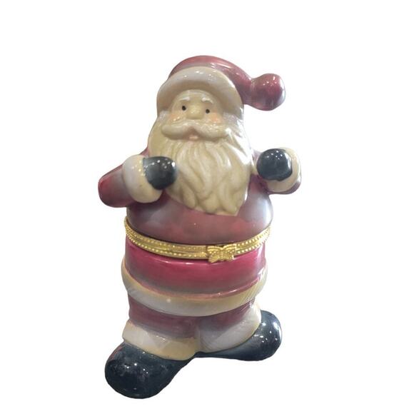 Vintage Santa Claus Trinket Box Hinged Christmas Holiday Jewelry Trinket Box - Picture 2 of 9